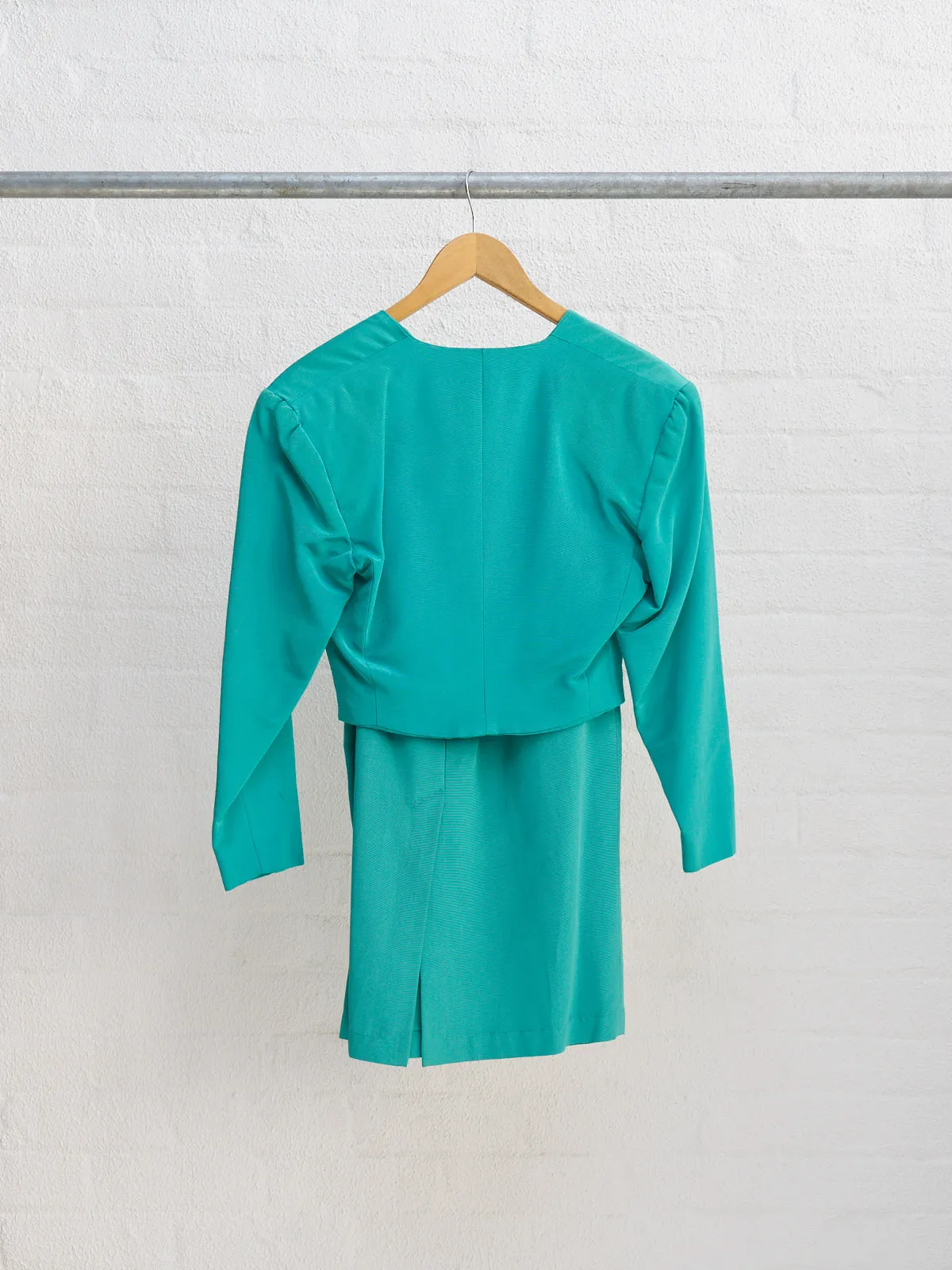 Jasper Conran 1980s teal grosgrain skirt suit - womens 8 6