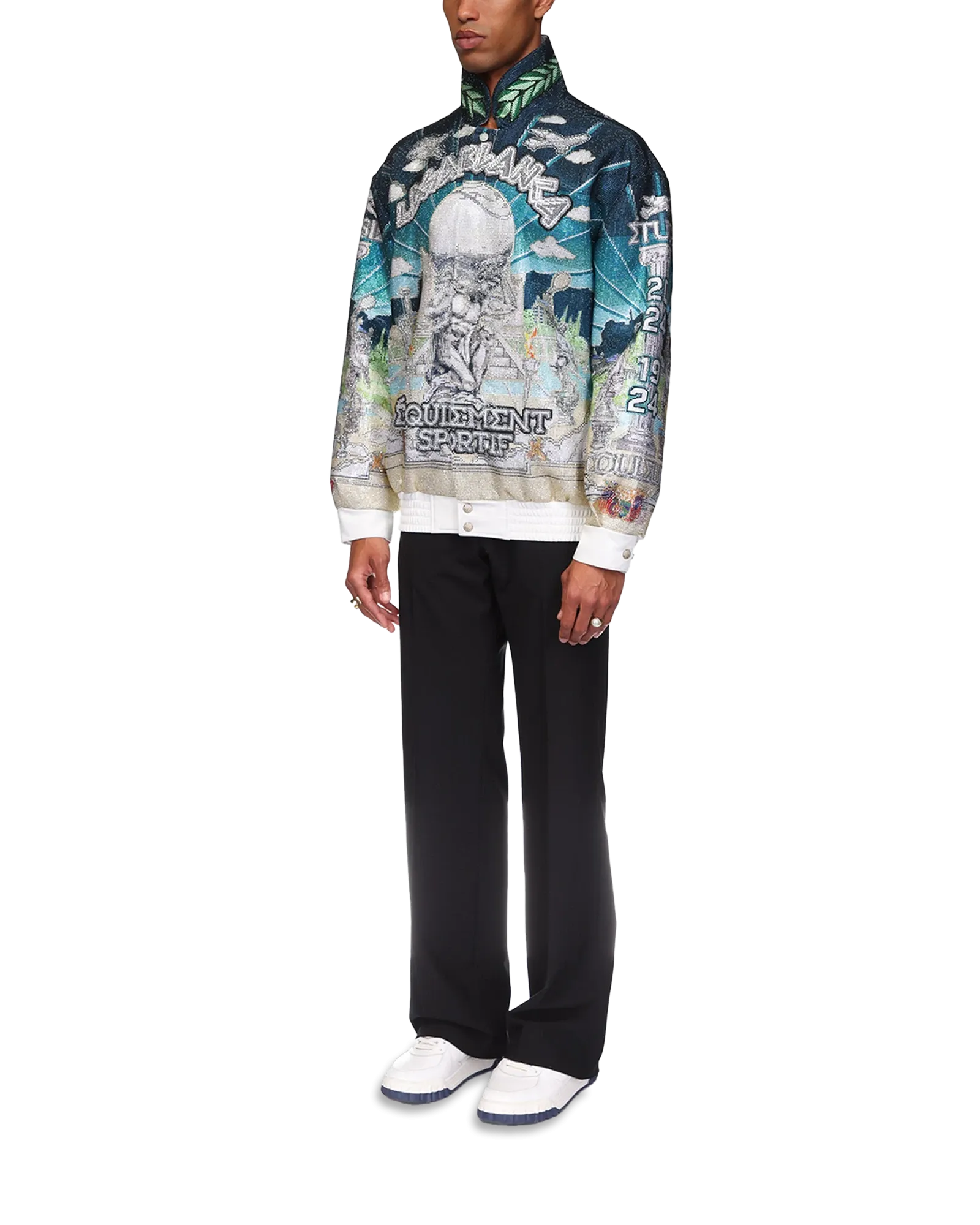 Le Temple Du Sport Leather Crystal Bomber Jacket