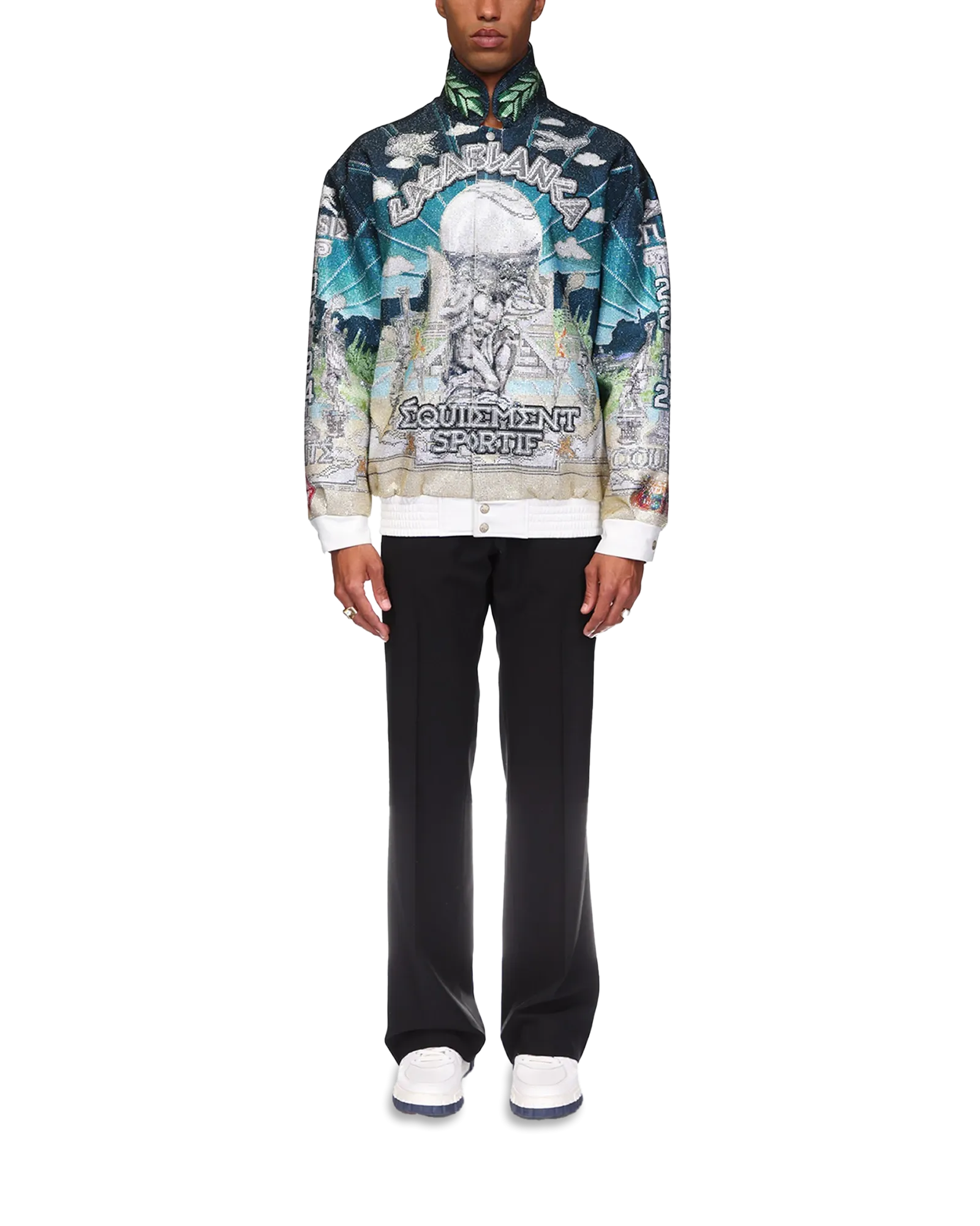 Le Temple Du Sport Leather Crystal Bomber Jacket