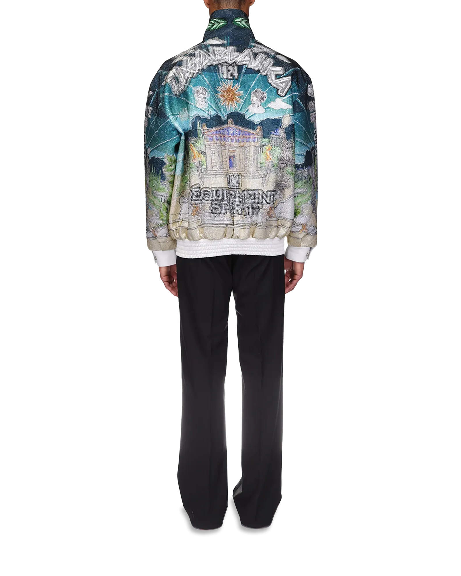 Le Temple Du Sport Leather Crystal Bomber Jacket