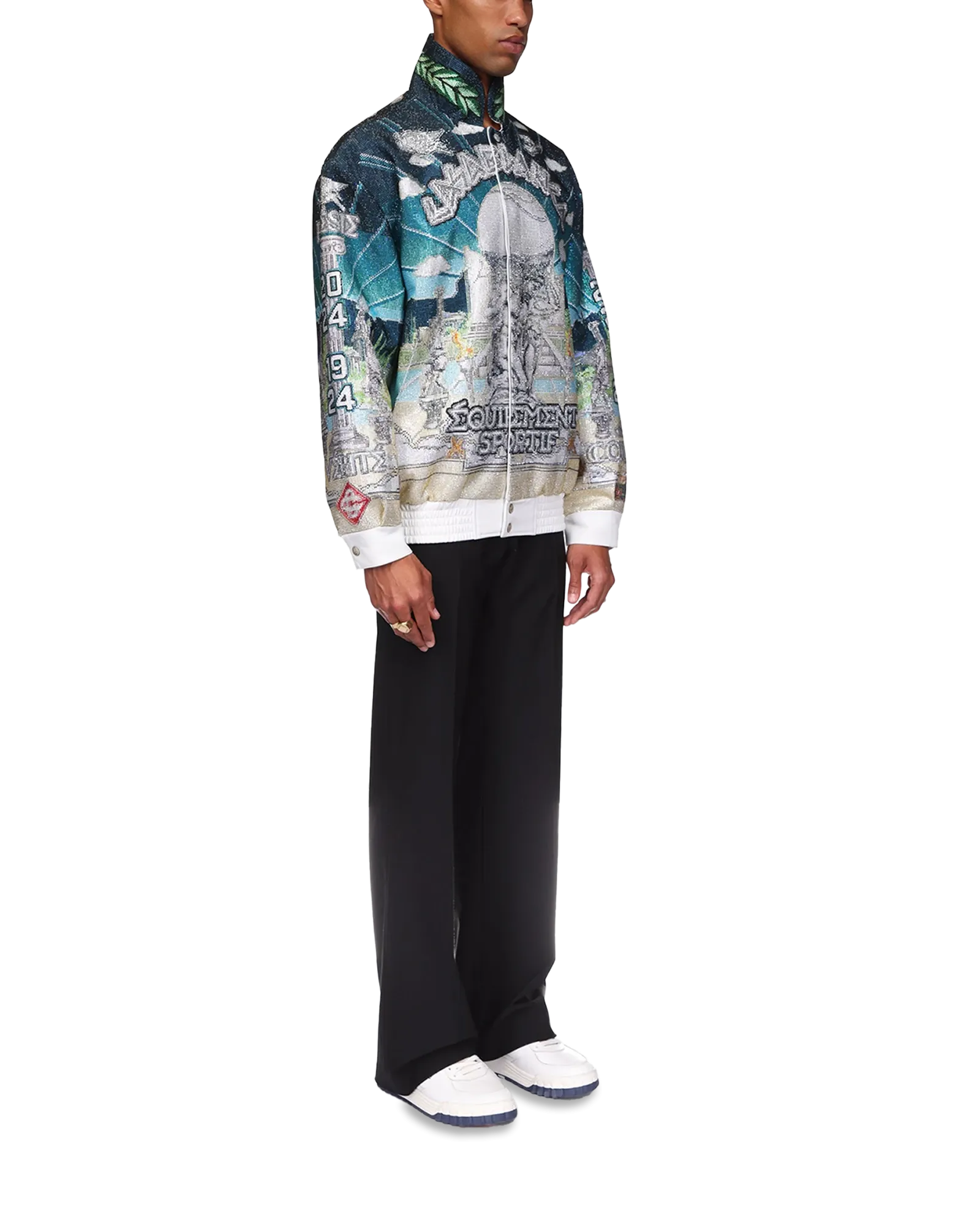 Le Temple Du Sport Leather Crystal Bomber Jacket