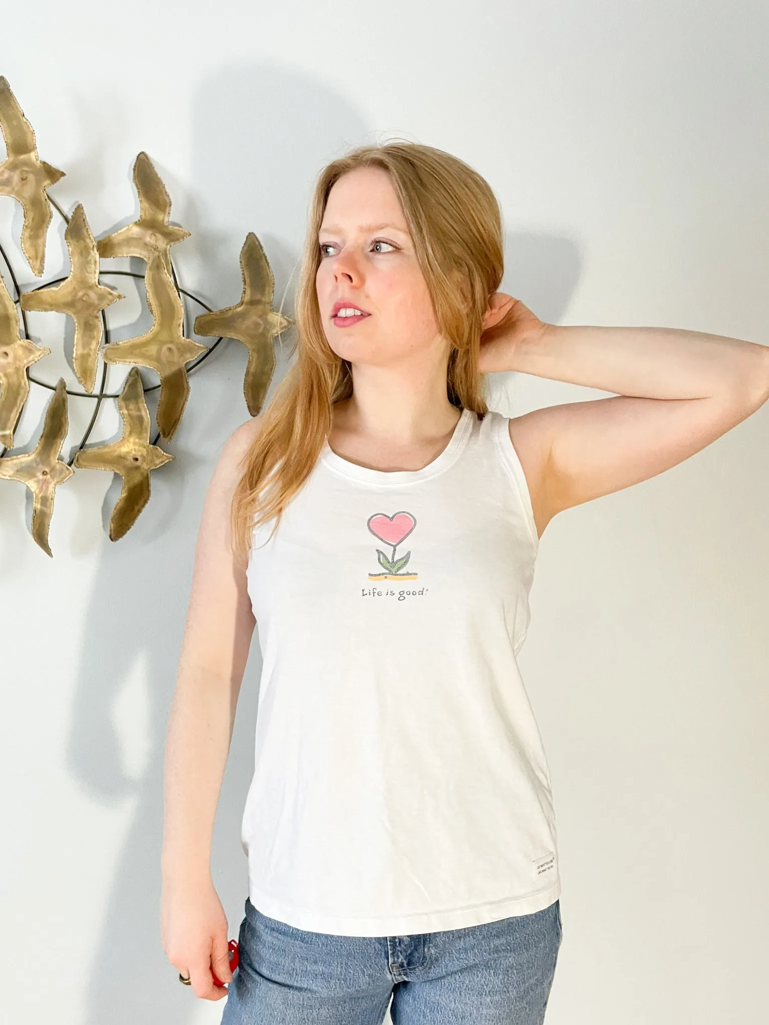 Life Is Good White Cotton Graphic Tank Top - Medium