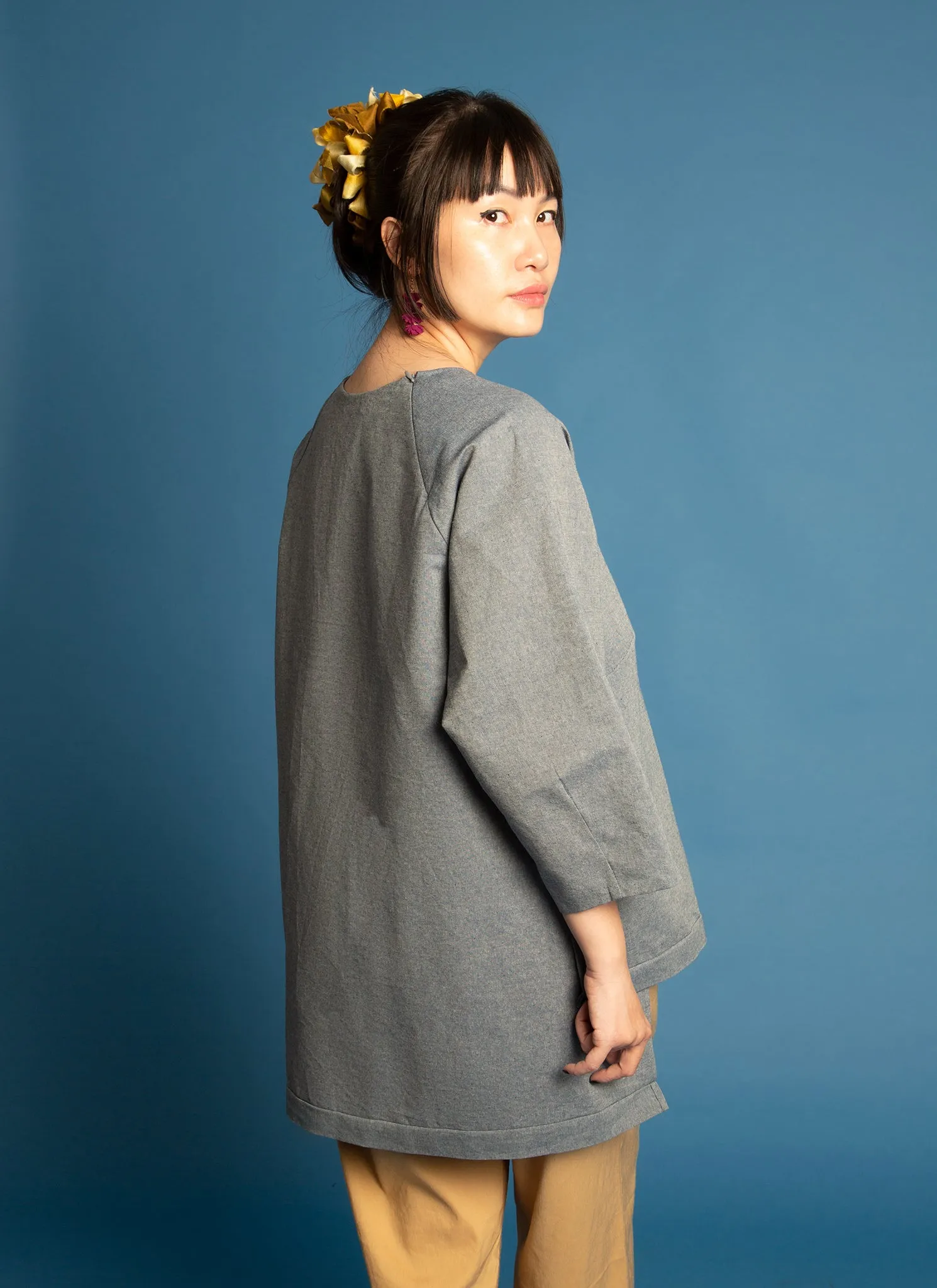 Lim Thắm Unisex Hi-lo 2-1 Convertible Áo Dài Tunic/Top/Dress in Blue Linen - 2