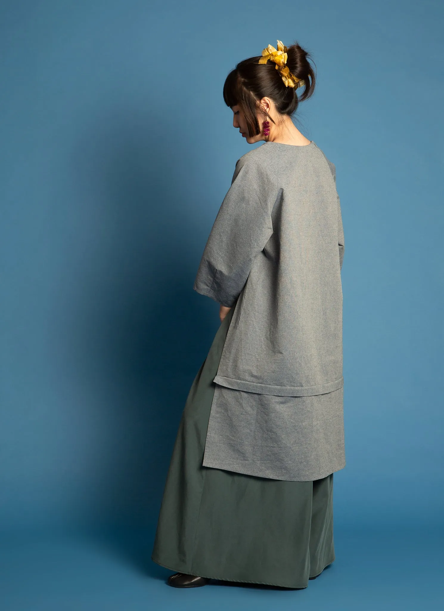 Lim Thắm Unisex Hi-lo 2-1 Convertible Áo Dài Tunic/Top/Dress in Blue Linen - 2