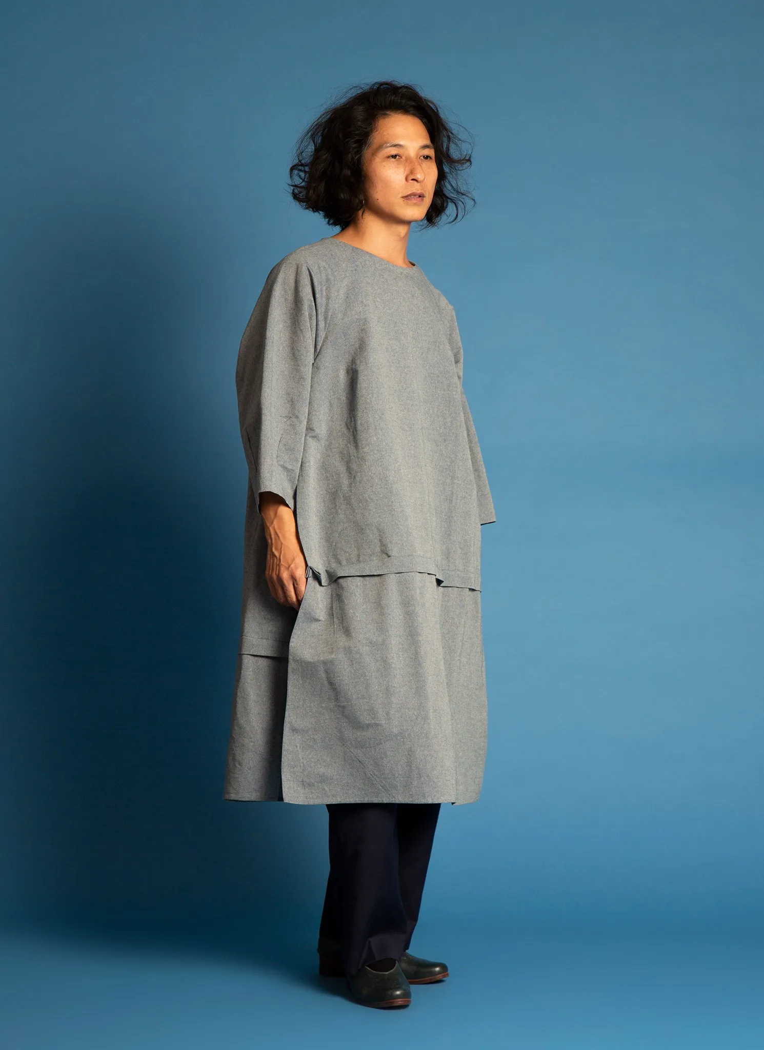 Lim Thắm Unisex Hi-lo 2-1 Convertible Áo Dài Tunic/Top/Dress in Blue Linen - 2