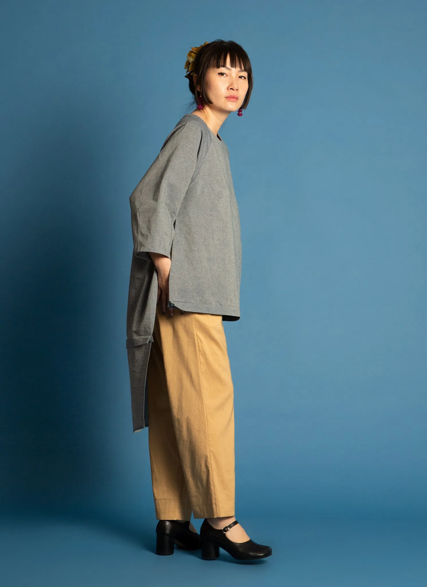 Lim Thắm Unisex Hi-lo 2-1 Convertible Áo Dài Tunic/Top/Dress in Blue Linen - 2
