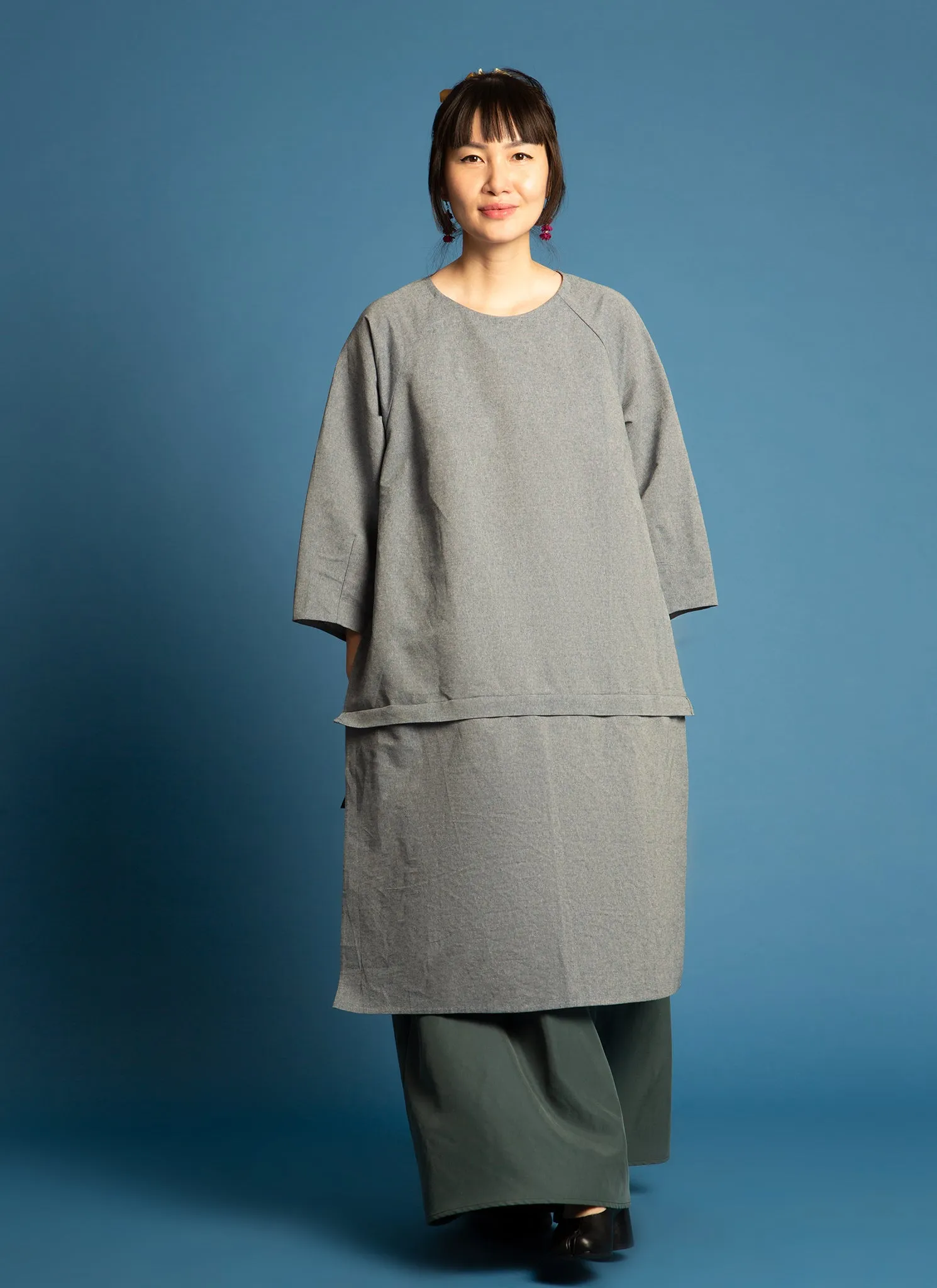 Lim Thắm Unisex Hi-lo 2-1 Convertible Áo Dài Tunic/Top/Dress in Blue Linen - 2