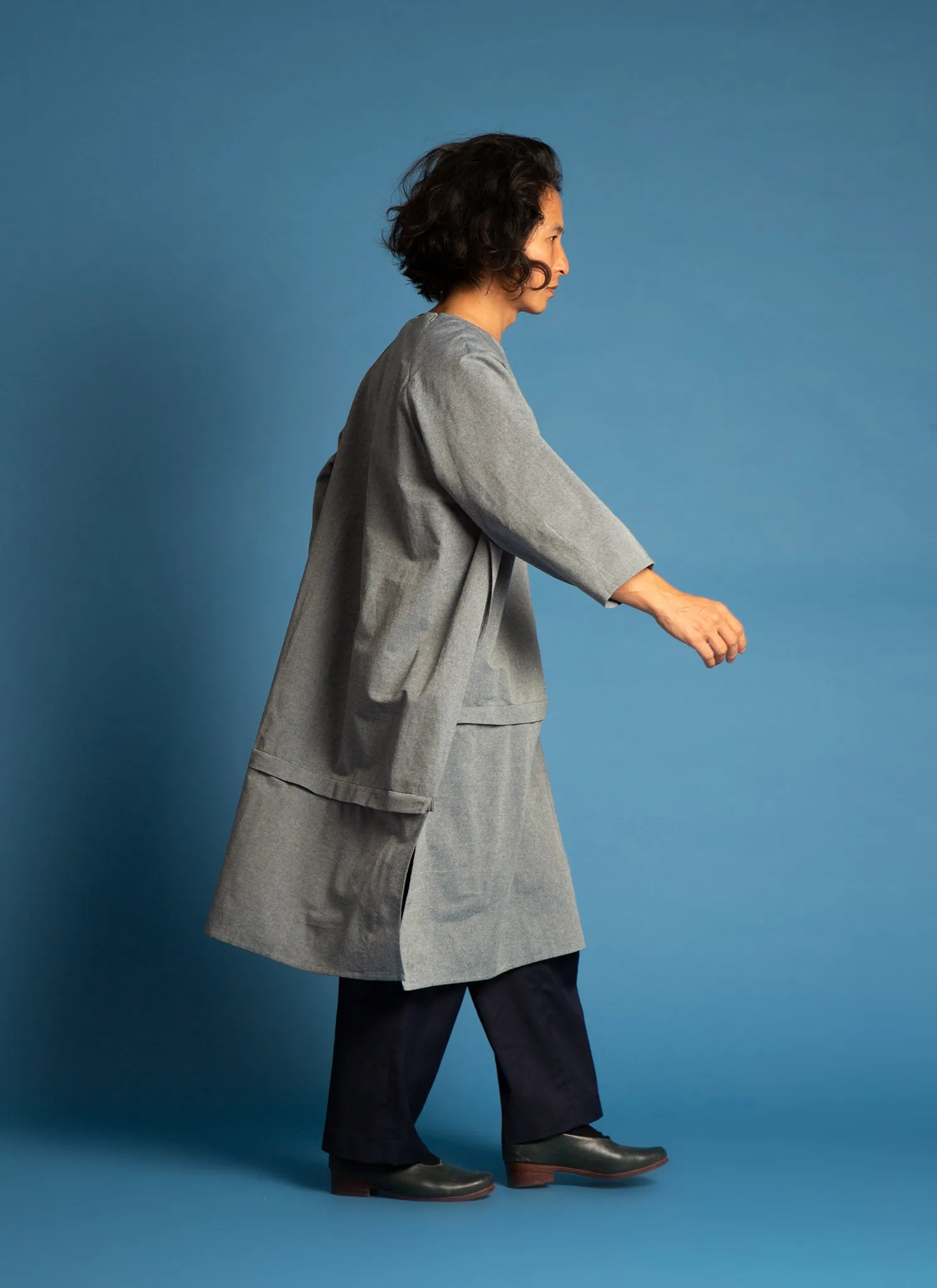Lim Thắm Unisex Hi-lo 2-1 Convertible Áo Dài Tunic/Top/Dress in Blue Linen - 2