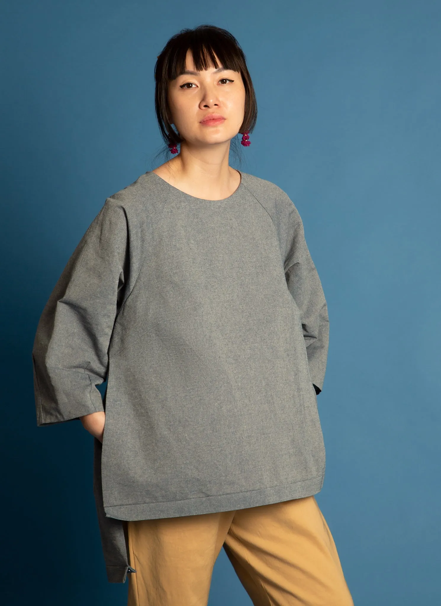 Lim Thắm Unisex Hi-lo 2-1 Convertible Áo Dài Tunic/Top/Dress in Blue Linen - 2