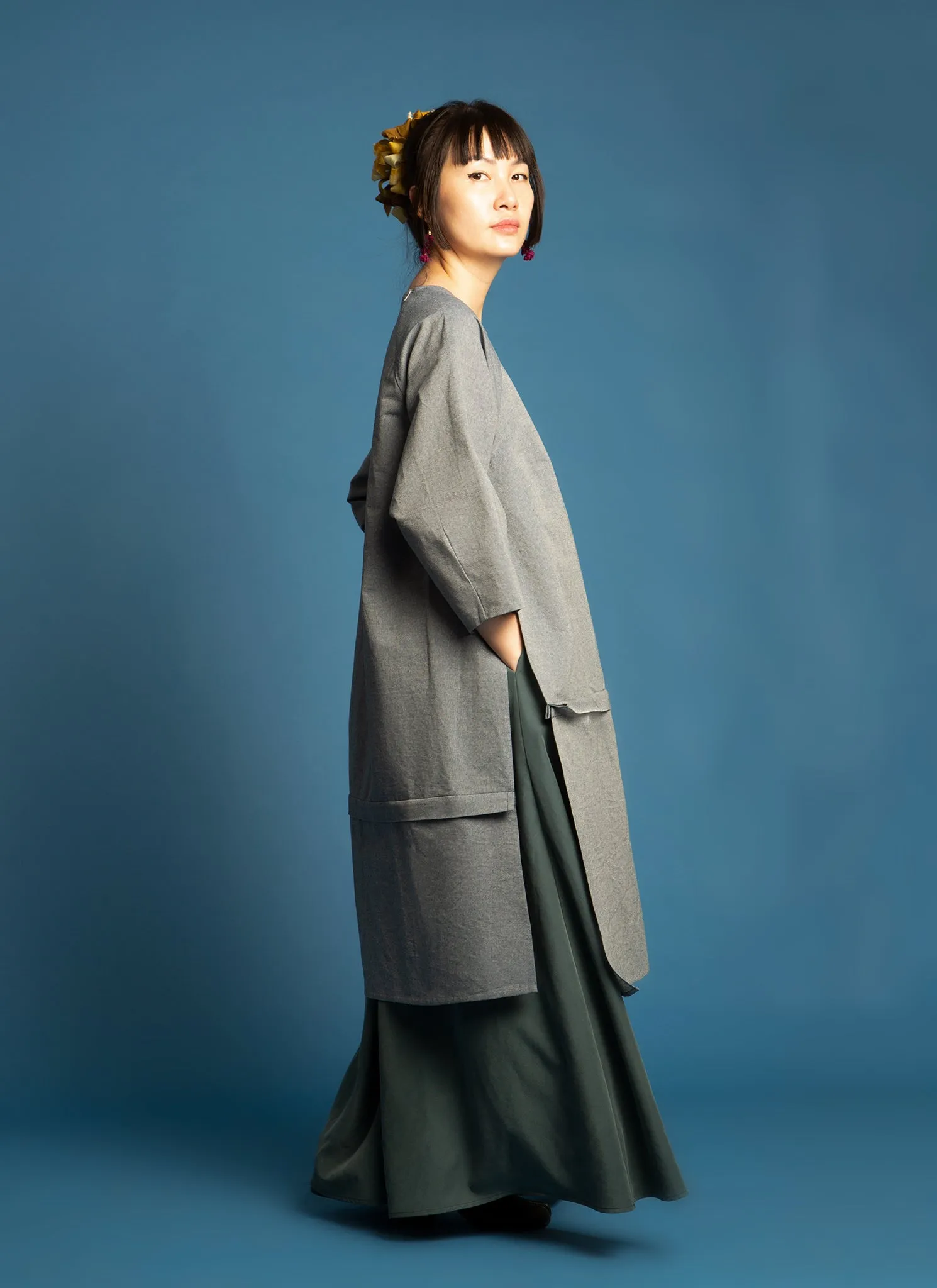 Lim Thắm Unisex Hi-lo 2-1 Convertible Áo Dài Tunic/Top/Dress in Blue Linen - 2