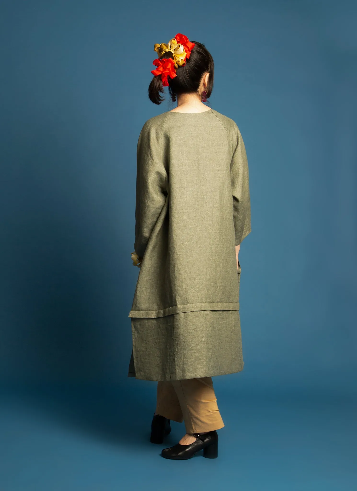Lim Thắm Unisex Hi-lo 2-1 Convertible Áo Dài Tunic/Top/Dress in Green Linen - 2