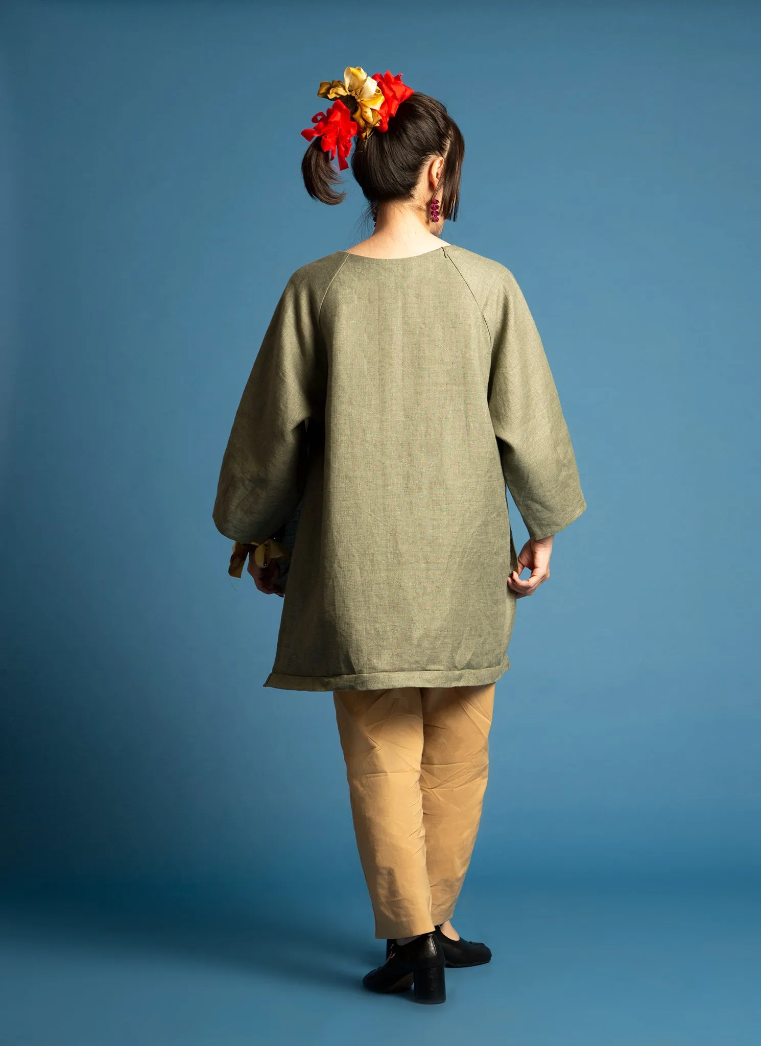 Lim Thắm Unisex Hi-lo 2-1 Convertible Áo Dài Tunic/Top/Dress in Green Linen - 2