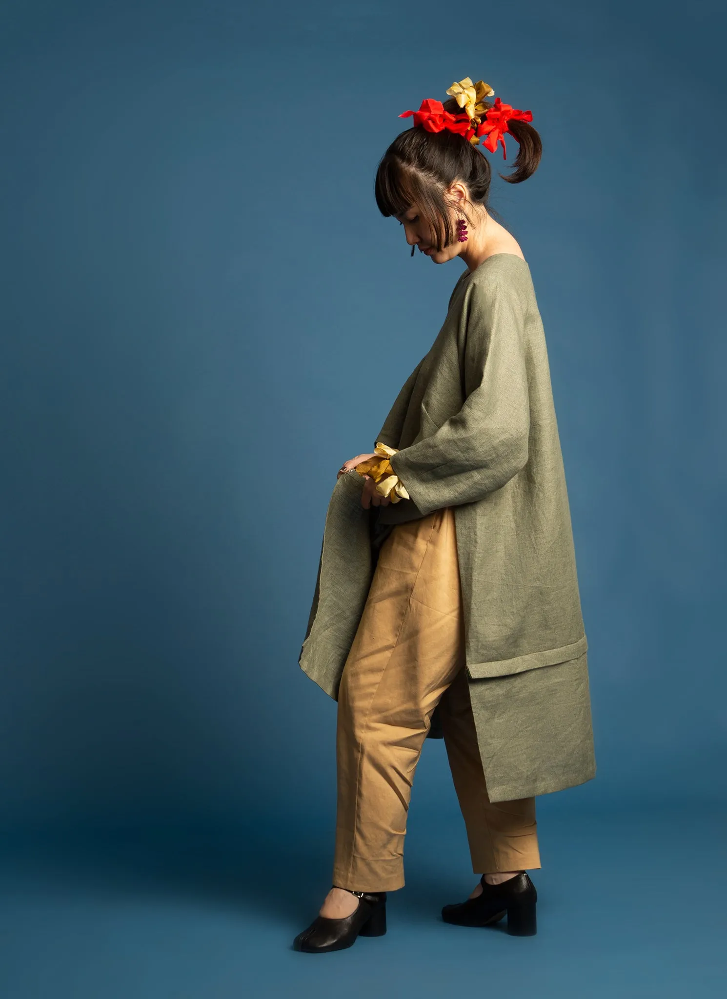 Lim Thắm Unisex Hi-lo 2-1 Convertible Áo Dài Tunic/Top/Dress in Green Linen - 2