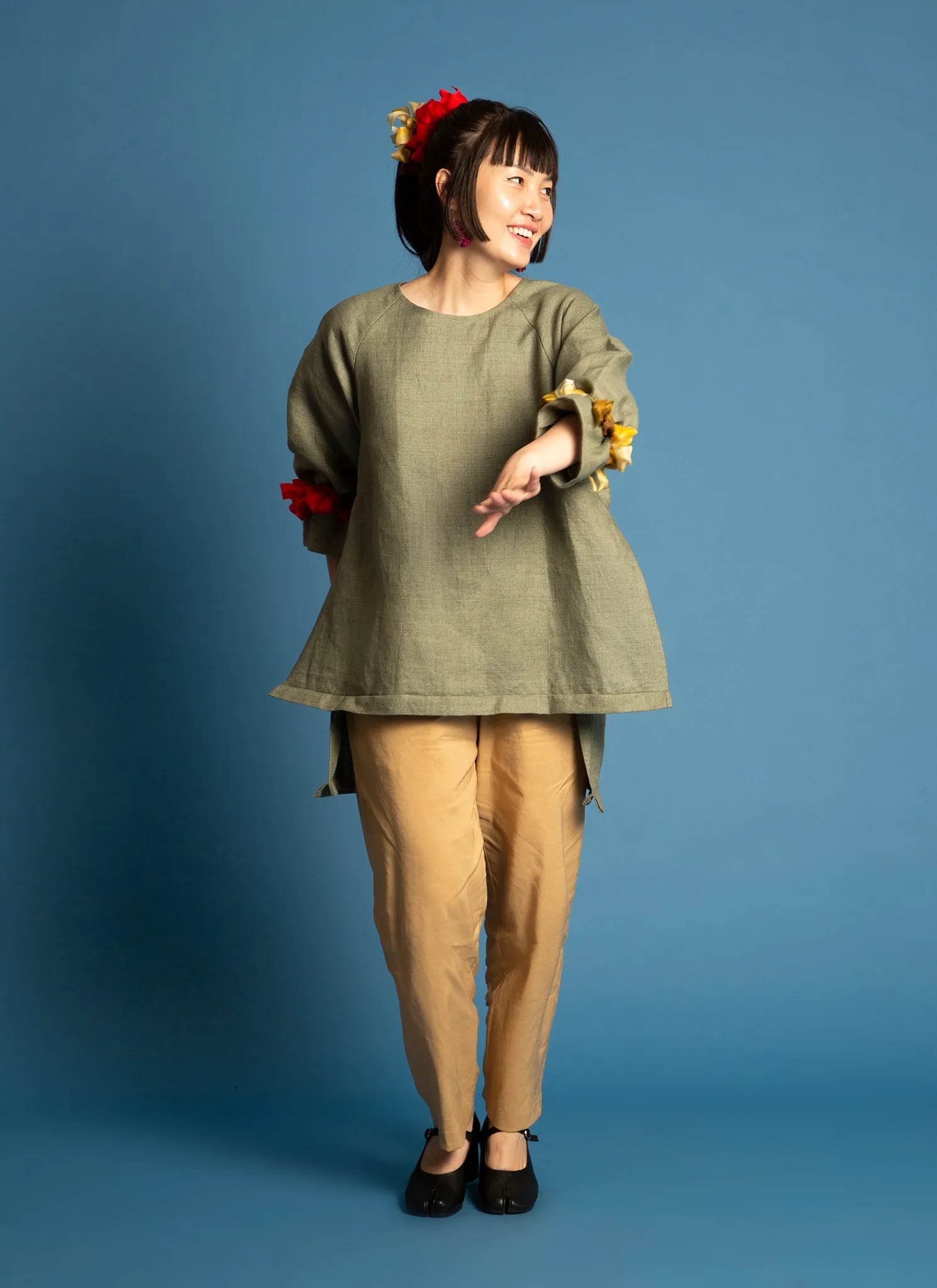 Lim Thắm Unisex Hi-lo 2-1 Convertible Áo Dài Tunic/Top/Dress in Green Linen - 2