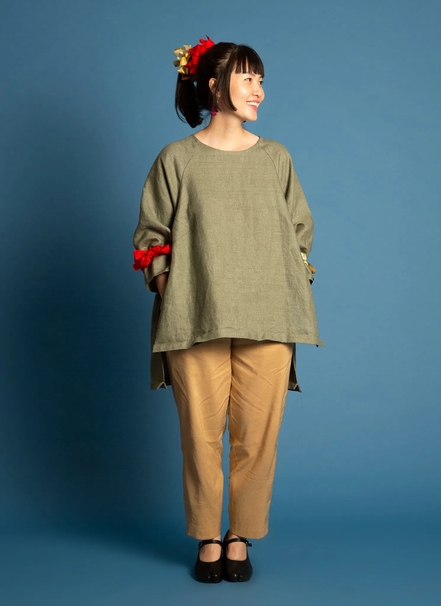 Lim Thắm Unisex Hi-lo 2-1 Convertible Áo Dài Tunic/Top/Dress in Green Linen - 2