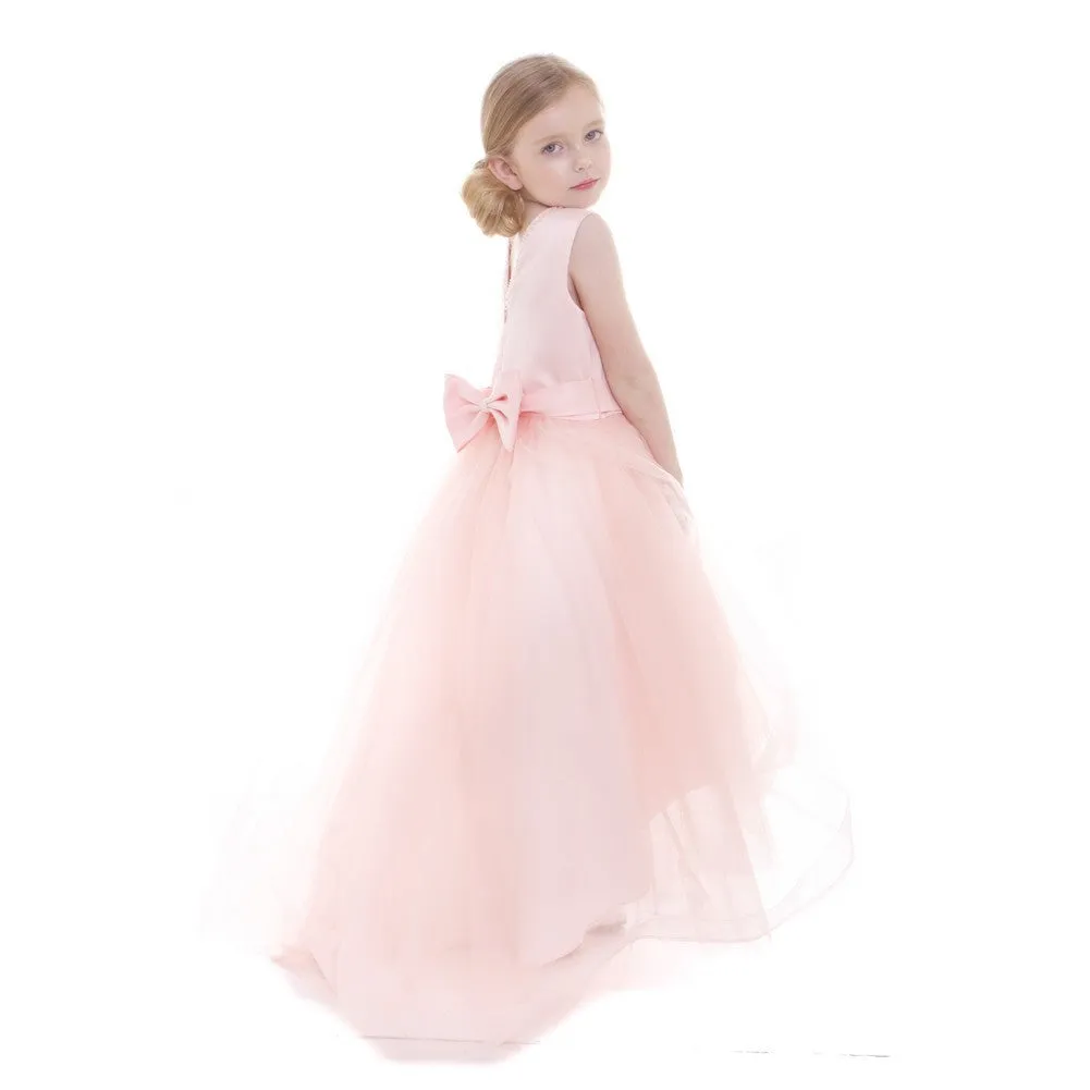 Little Girls Blush Satin Hi-Low Savannah Flower Girl Dress 2-6