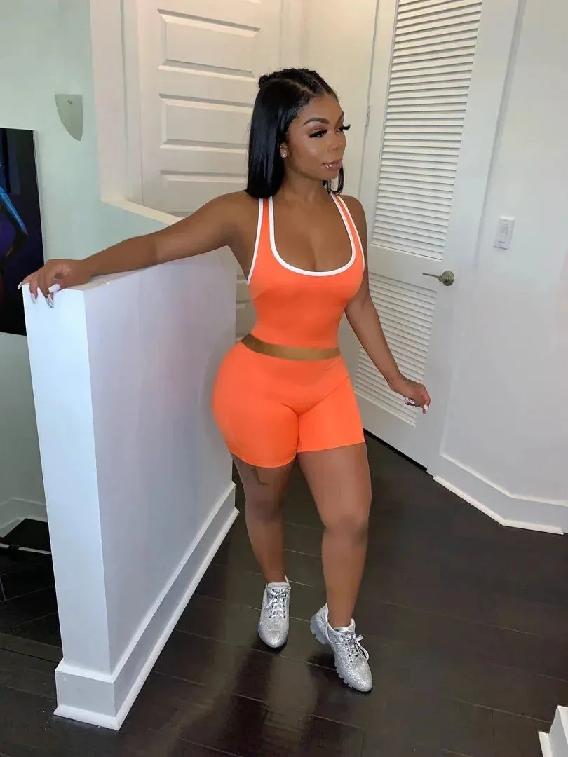 LVSANW 2024 European and American Women's Fashion Sexy Sports Solid Color Tank Top Shorts Set