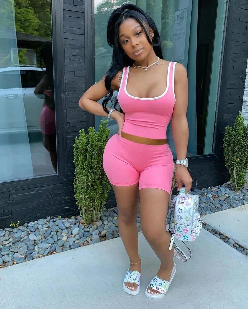 LVSANW 2024 European and American Women's Fashion Sexy Sports Solid Color Tank Top Shorts Set