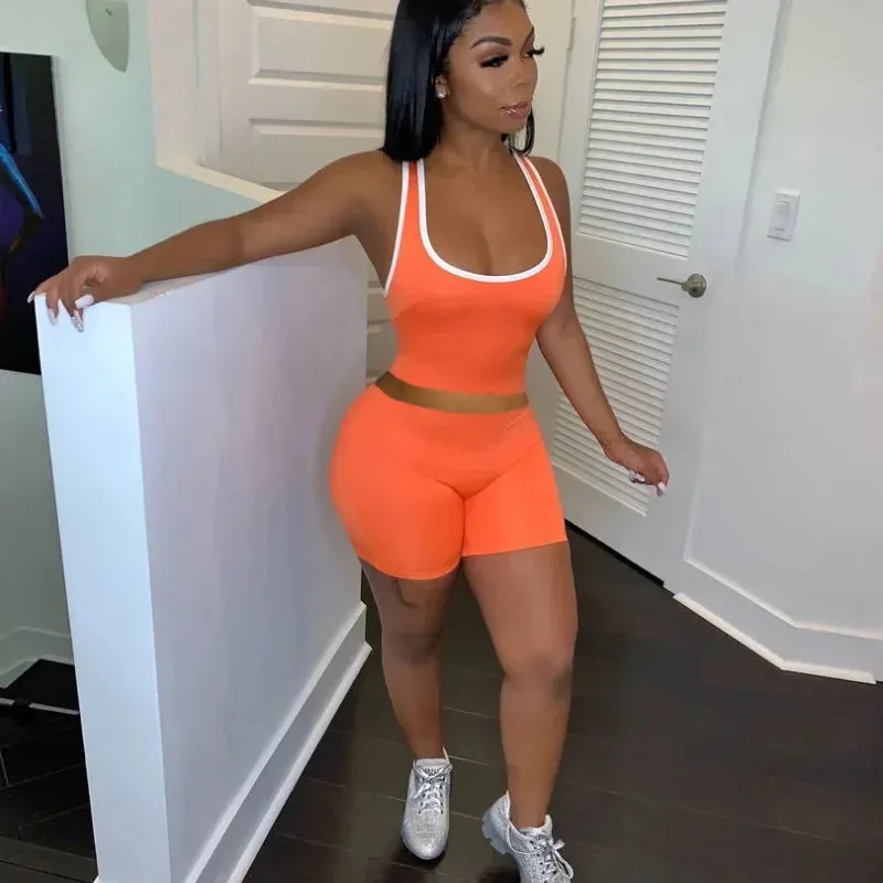 LVSANW 2024 European and American Women's Fashion Sexy Sports Solid Color Tank Top Shorts Set
