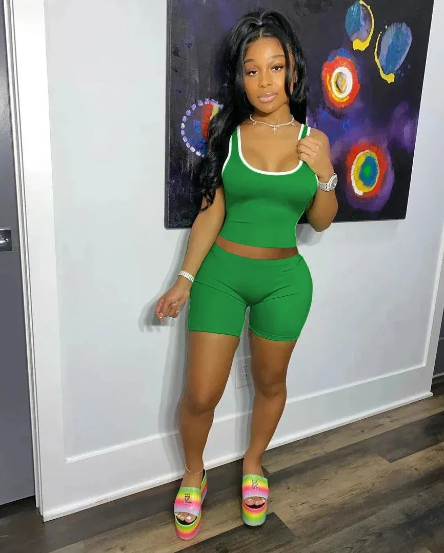LVSANW 2024 European and American Women's Fashion Sexy Sports Solid Color Tank Top Shorts Set