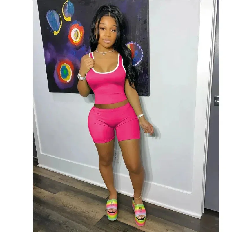 LVSANW 2024 European and American Women's Fashion Sexy Sports Solid Color Tank Top Shorts Set