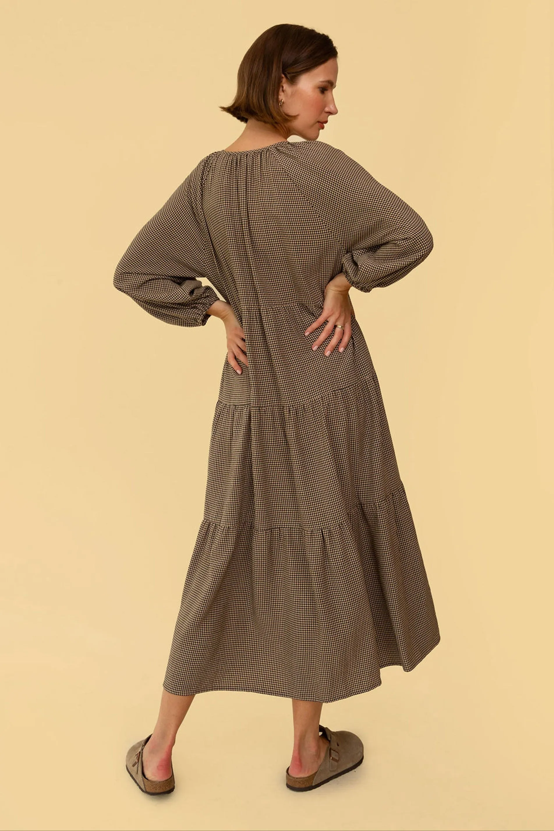 Mandy Dress in Tan Gingham