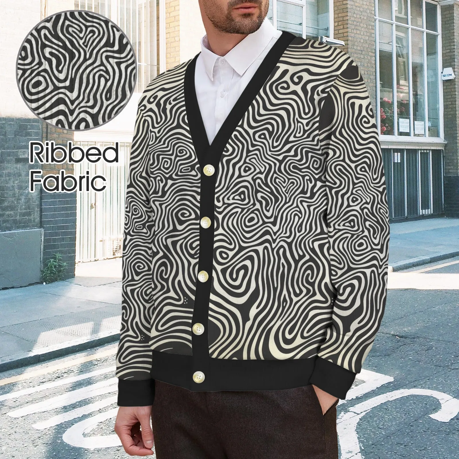 Mens Abstract Swirl Print Bomber Jacket  Modern Art-Inspired Fashion