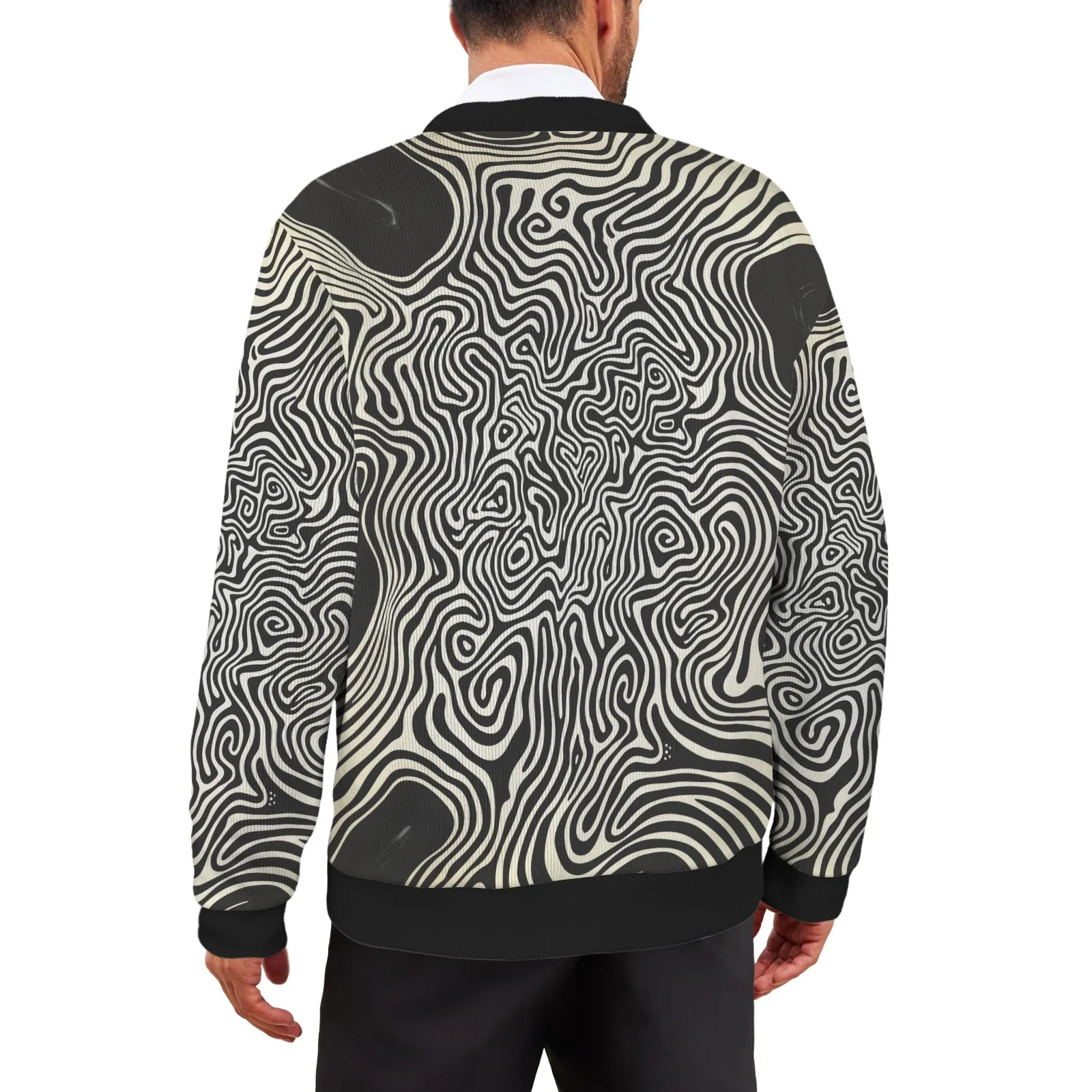 Mens Abstract Swirl Print Bomber Jacket  Modern Art-Inspired Fashion