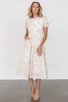 Mirabel Eyelet Midi Dress | White   Natural