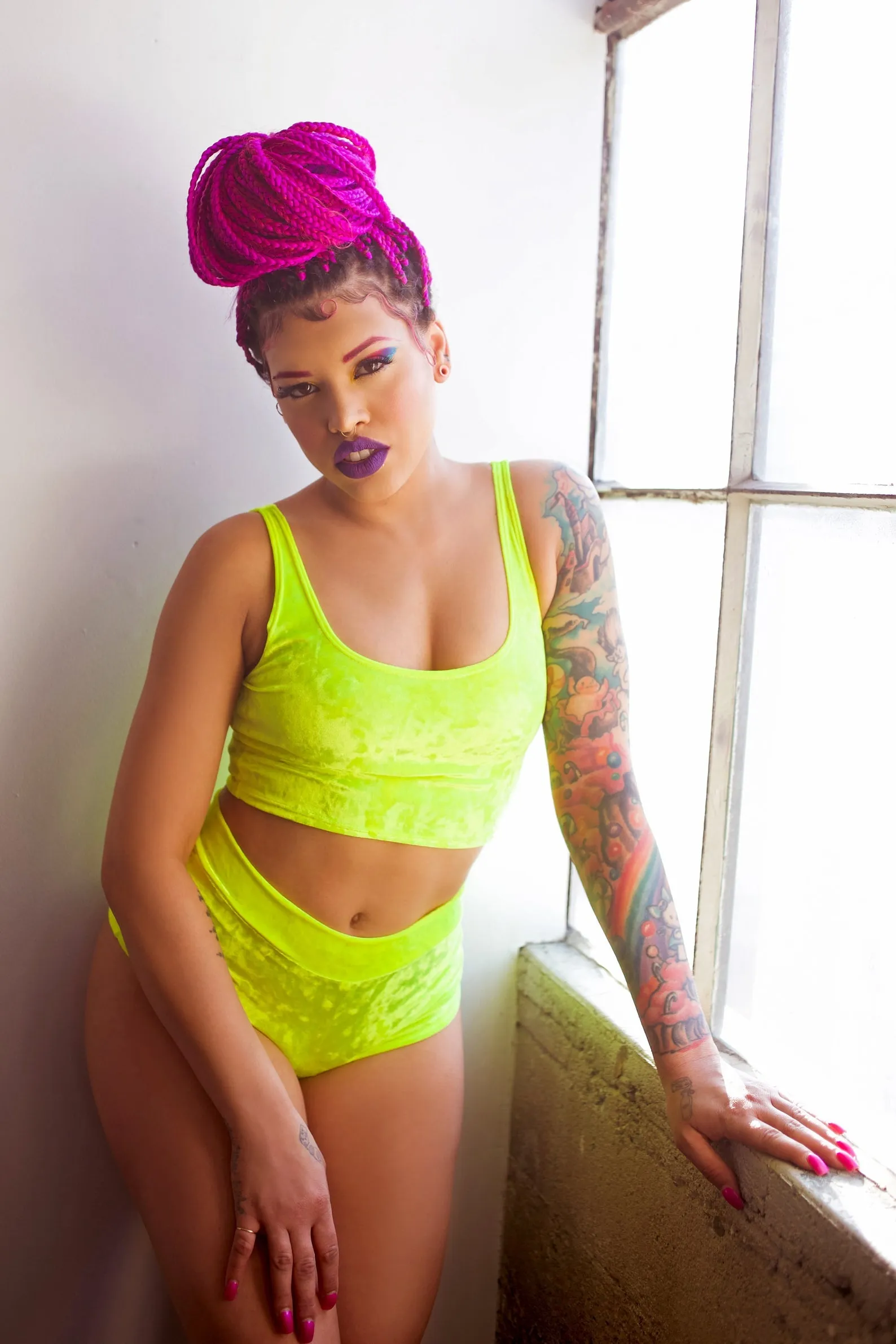 Neon Crushed Velvet Crop Tank in Yellow