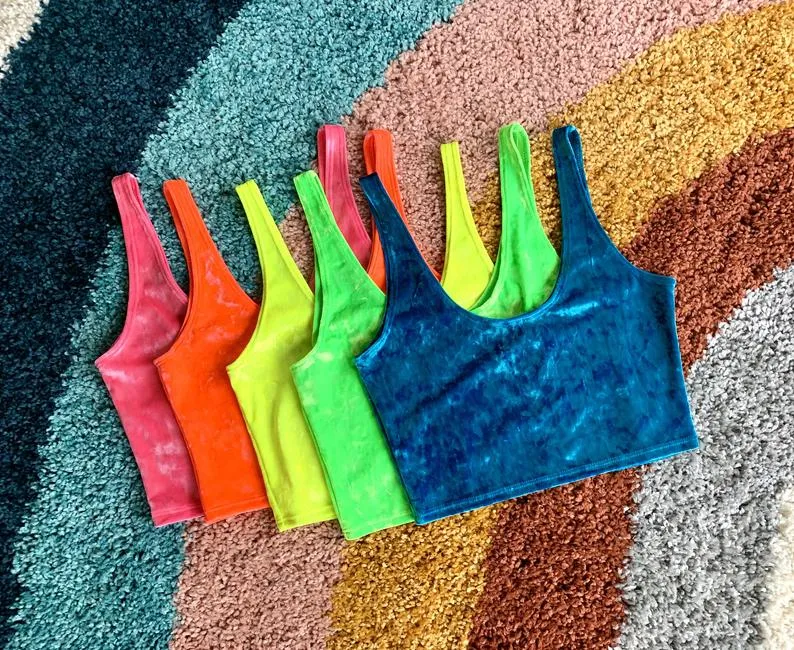 Neon Crushed Velvet Crop Tank in Yellow