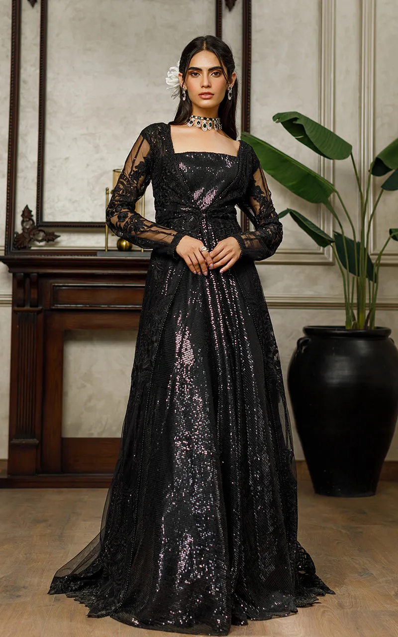 Net Embroidered Jacket With Sequins Maxi
