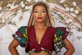 New in African Print Wrap Top with Exaggerated Sleeves-  Yewande