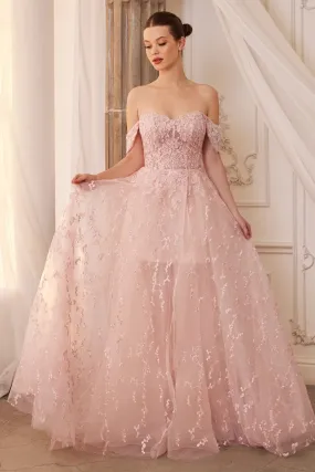 OFF SHOULDER BOUQUET LACE GOWN WITH SHORT SKIRT CDA1207