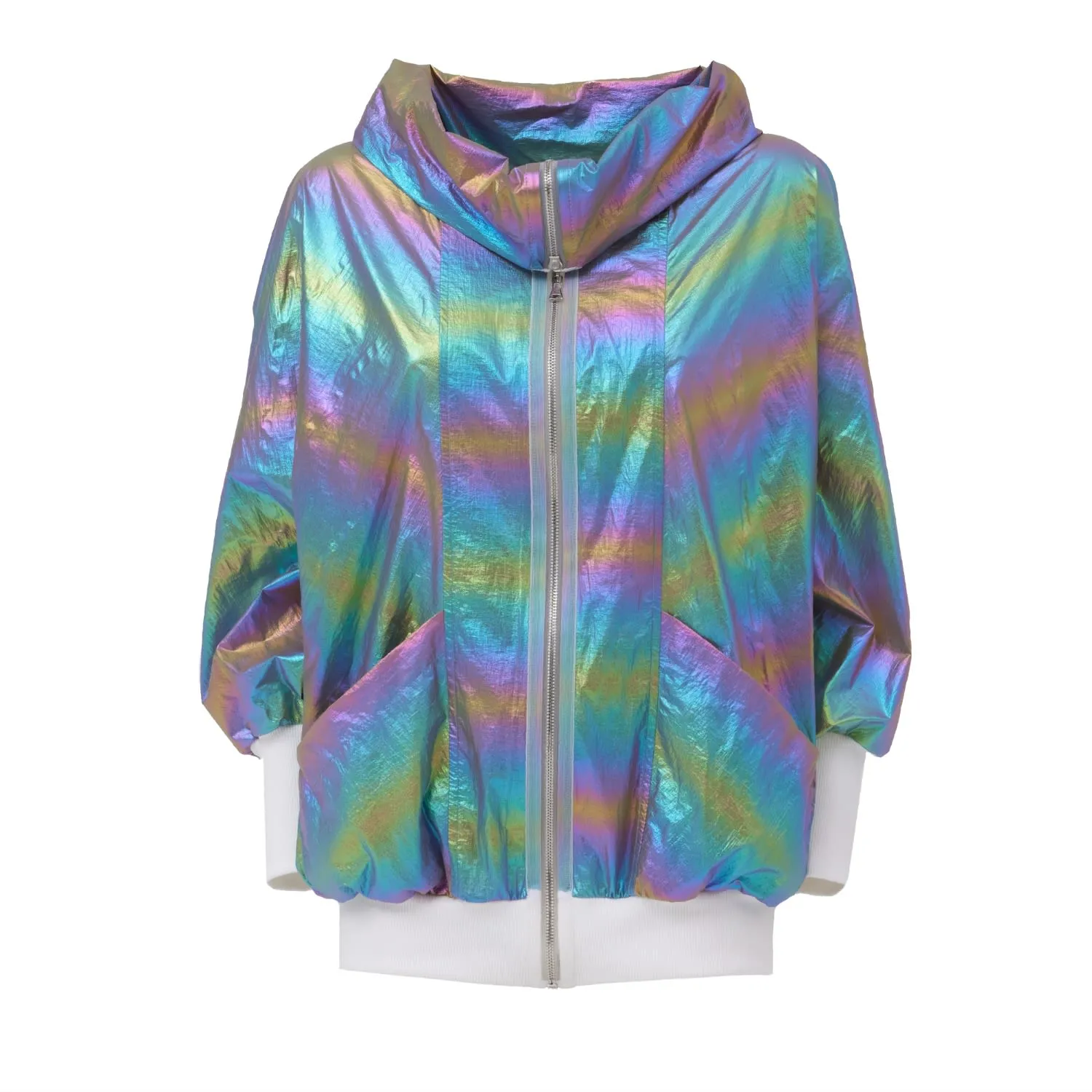 Oversized Zip-Up Bomber Jacket Multicolor