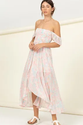 Pastel Florals Smocked Midi Dress