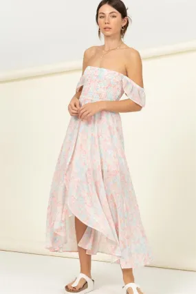 PASTEL FLORALS SMOCKED MIDI DRESS