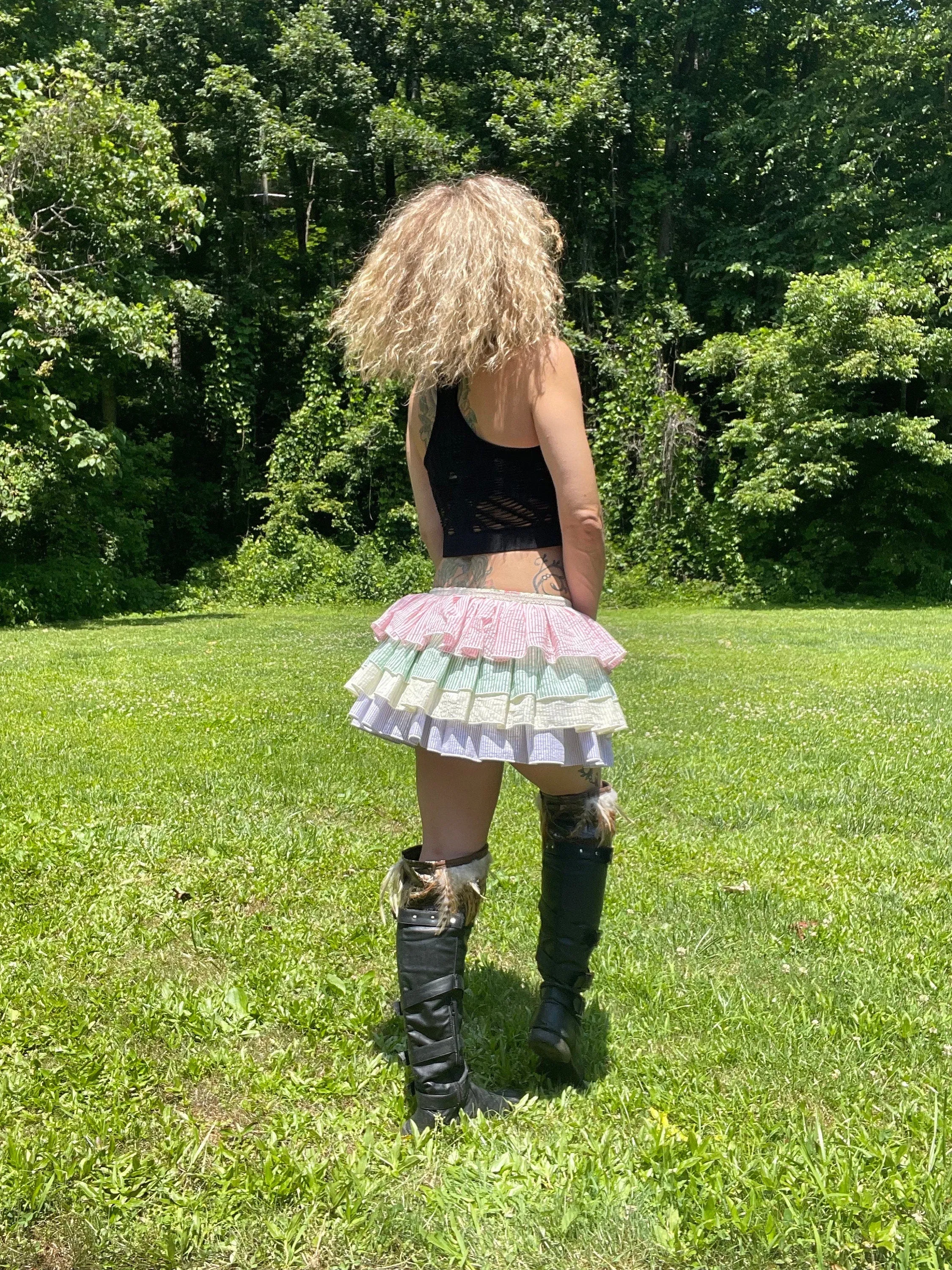 Pastel rainbow Bustle Skirt, Festival Belt, Burlesque Skirt, Rave Costume, Pin Up skirt