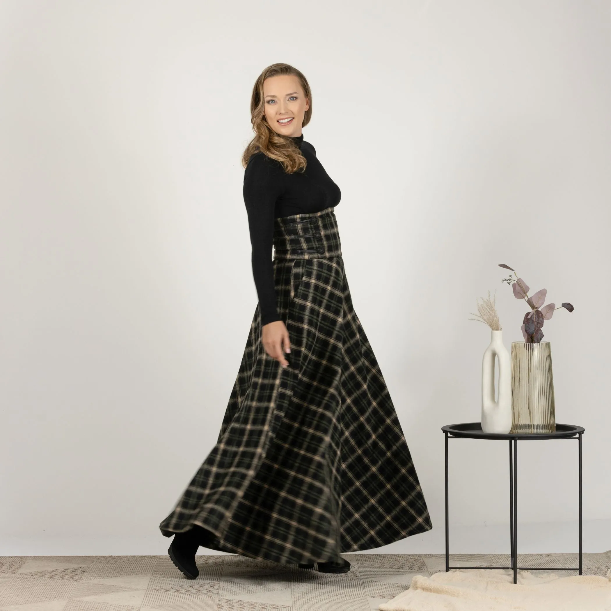 Plaid Winter Wool Maxi Skirt