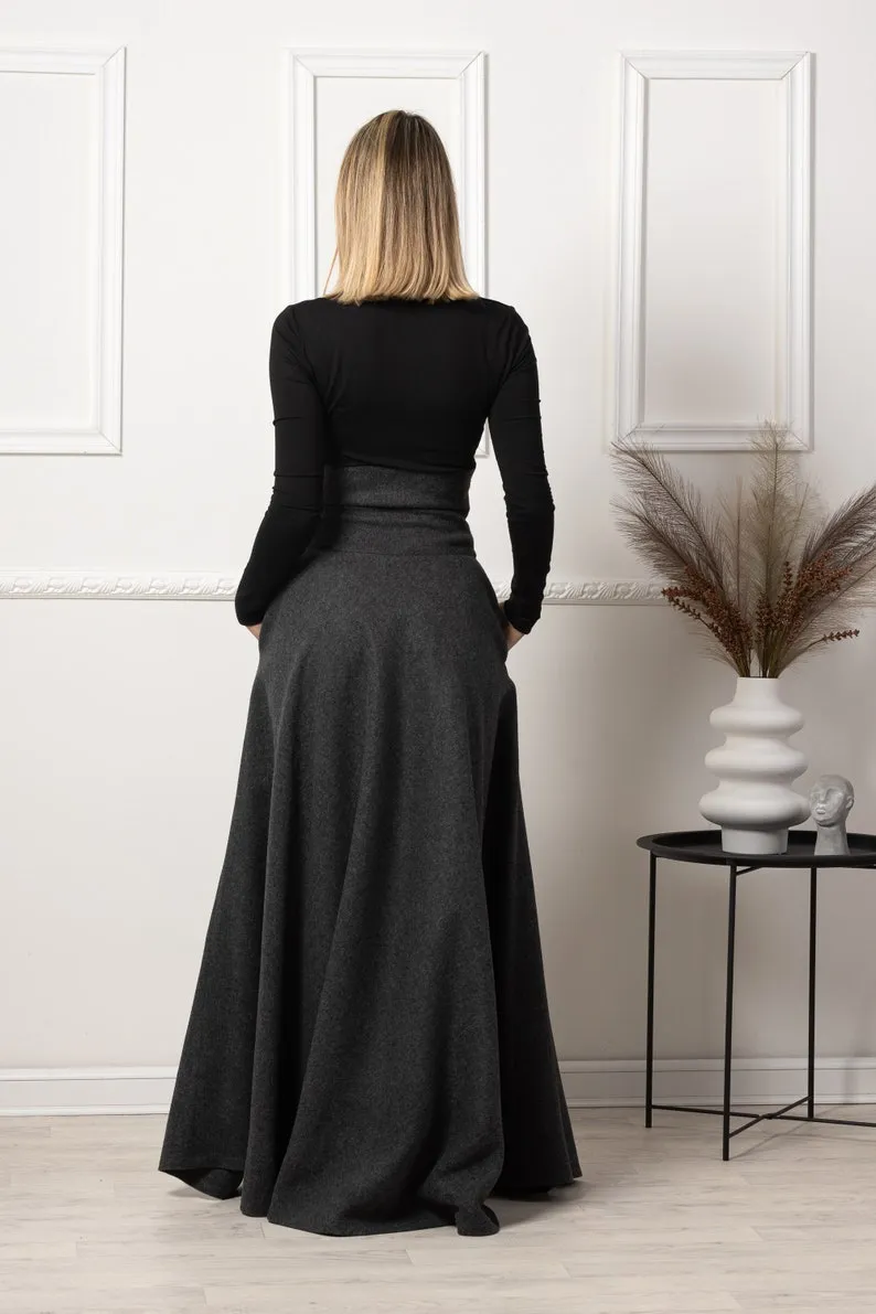 Plaid Winter Wool Maxi Skirt