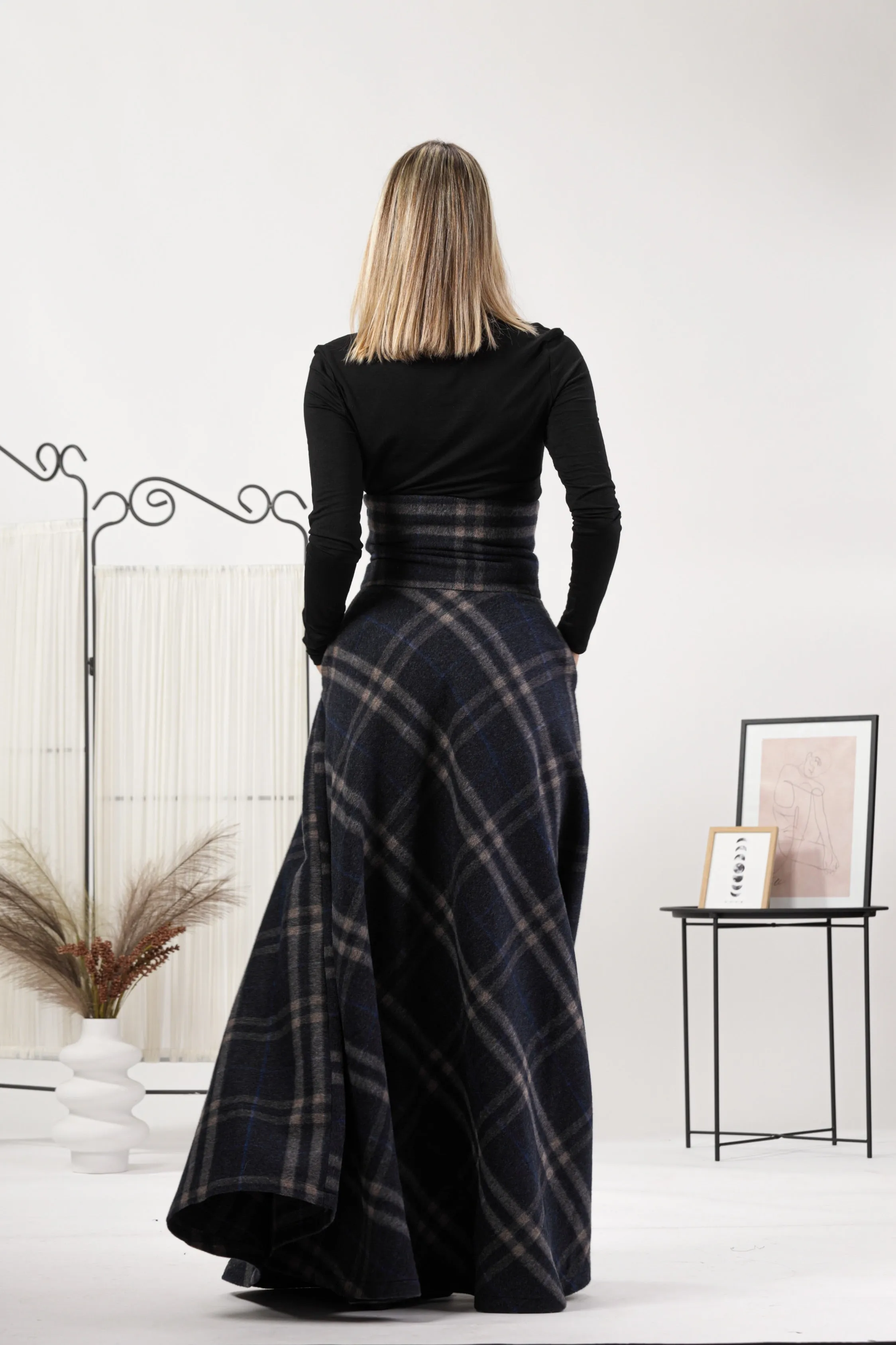 Plaid Winter Wool Maxi Skirt