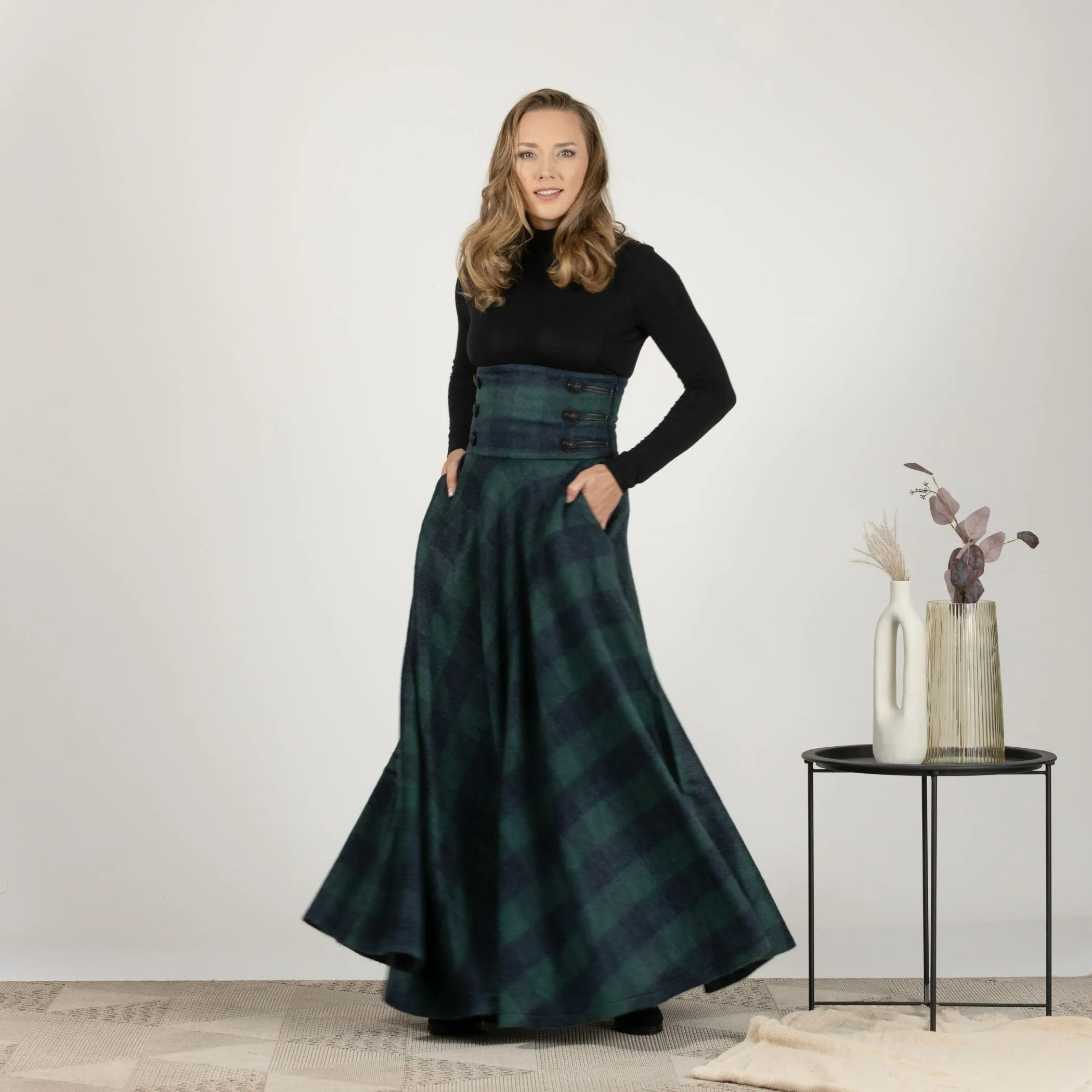 Plaid Winter Wool Maxi Skirt