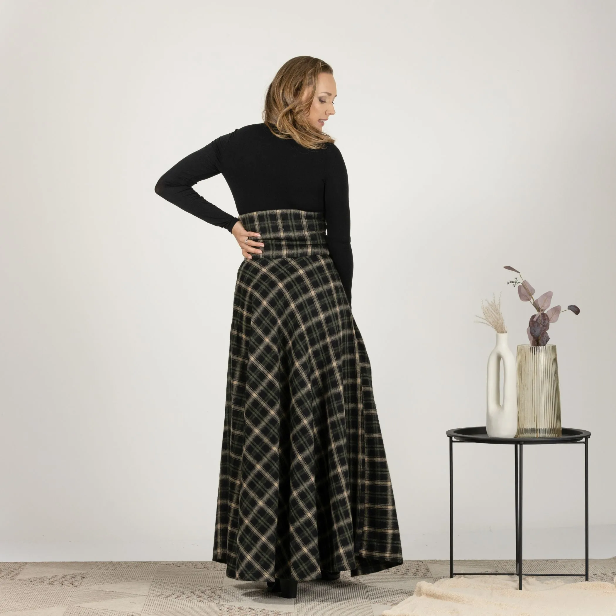 Plaid Winter Wool Maxi Skirt