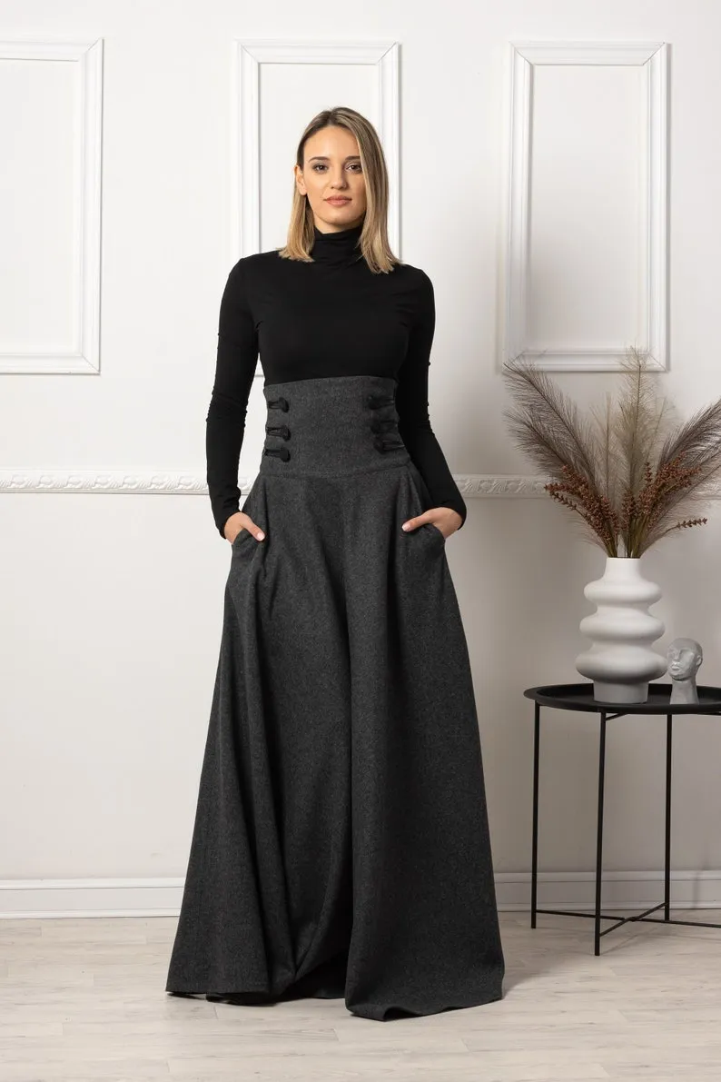 Plaid Winter Wool Maxi Skirt