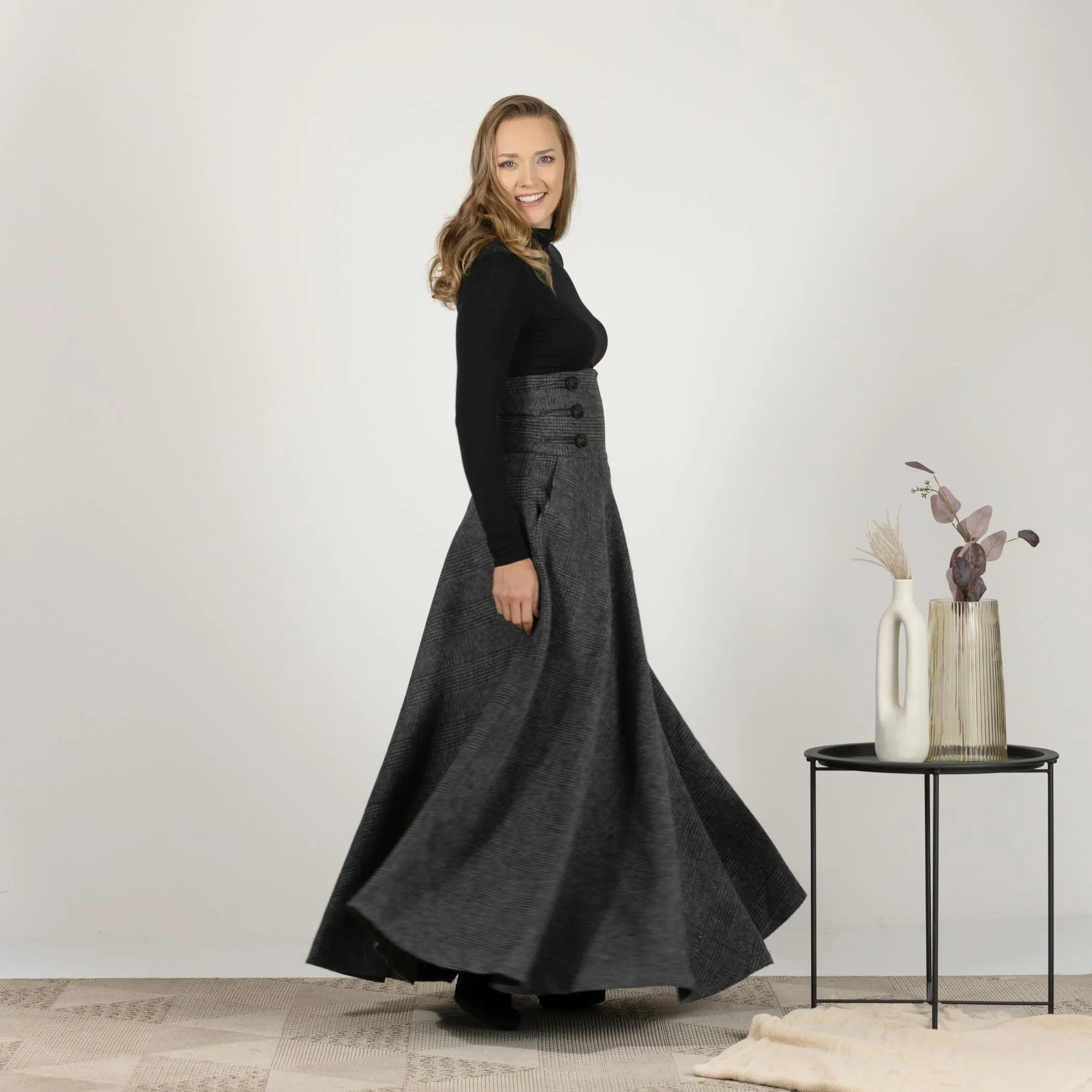 Plaid Winter Wool Maxi Skirt