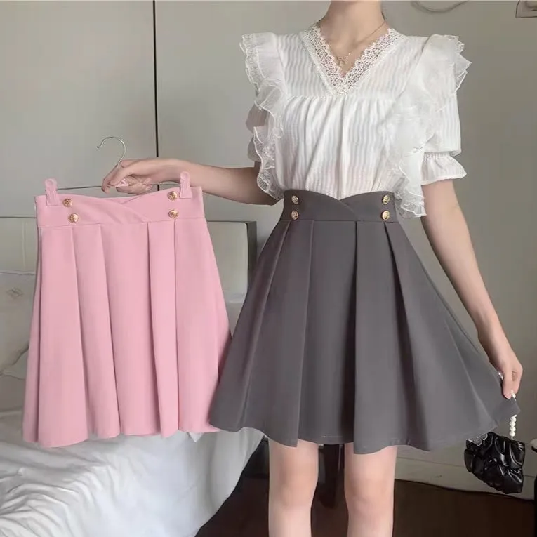 Plus Size Pink Black Gray A-line Umbrella Short Skirt