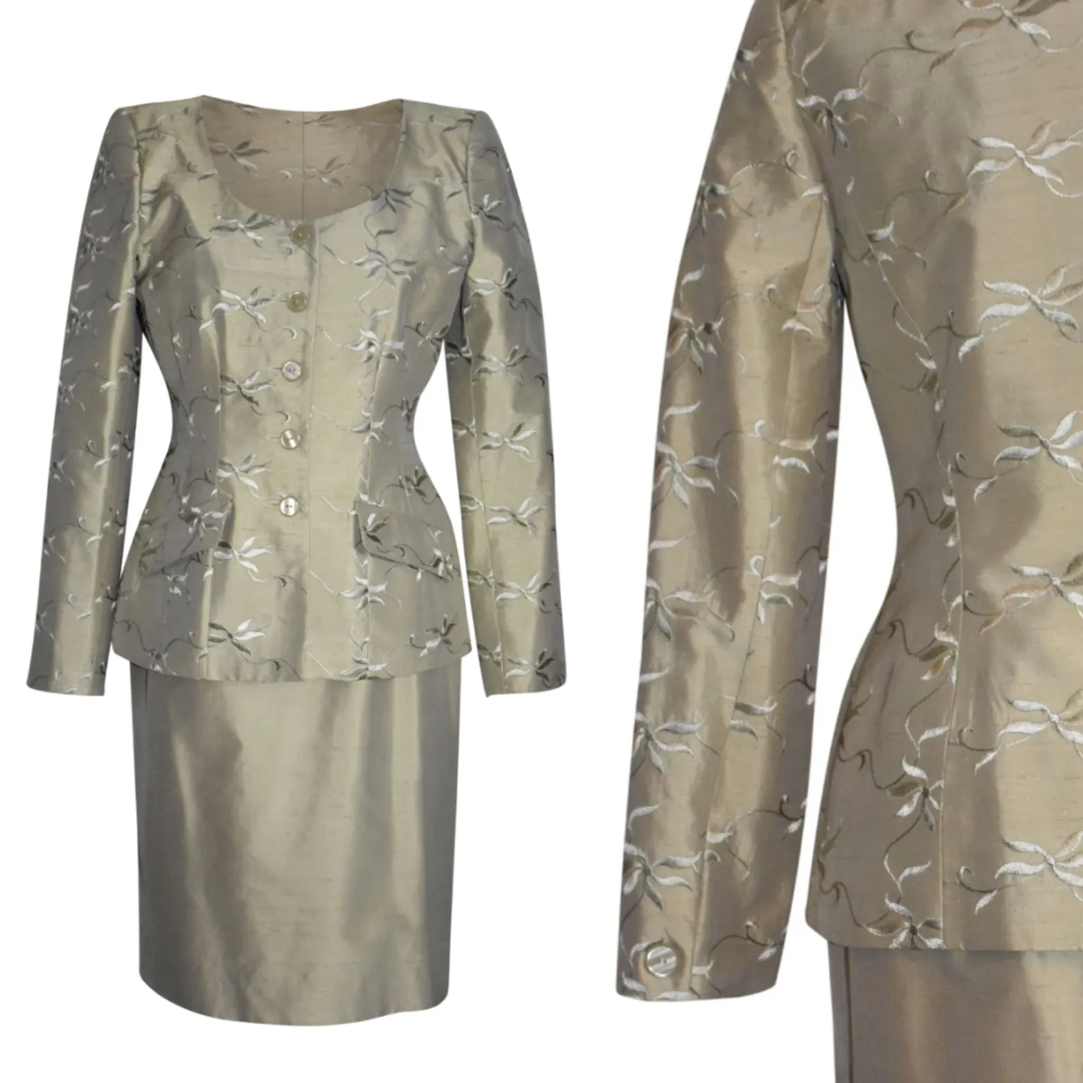 Pre-owned Noviello-Bloom Silk Skirt Suit Size 6