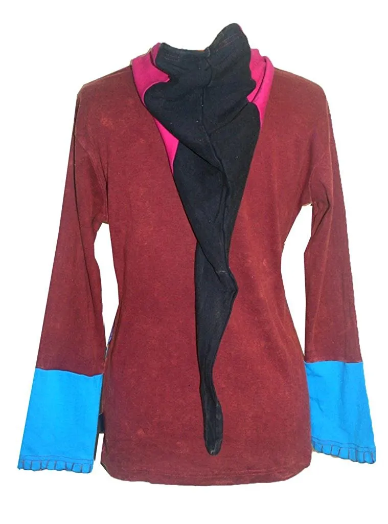 R 343 Rib Cotton Elf Hoodie Floral Embroidered Bohemian Jacket
