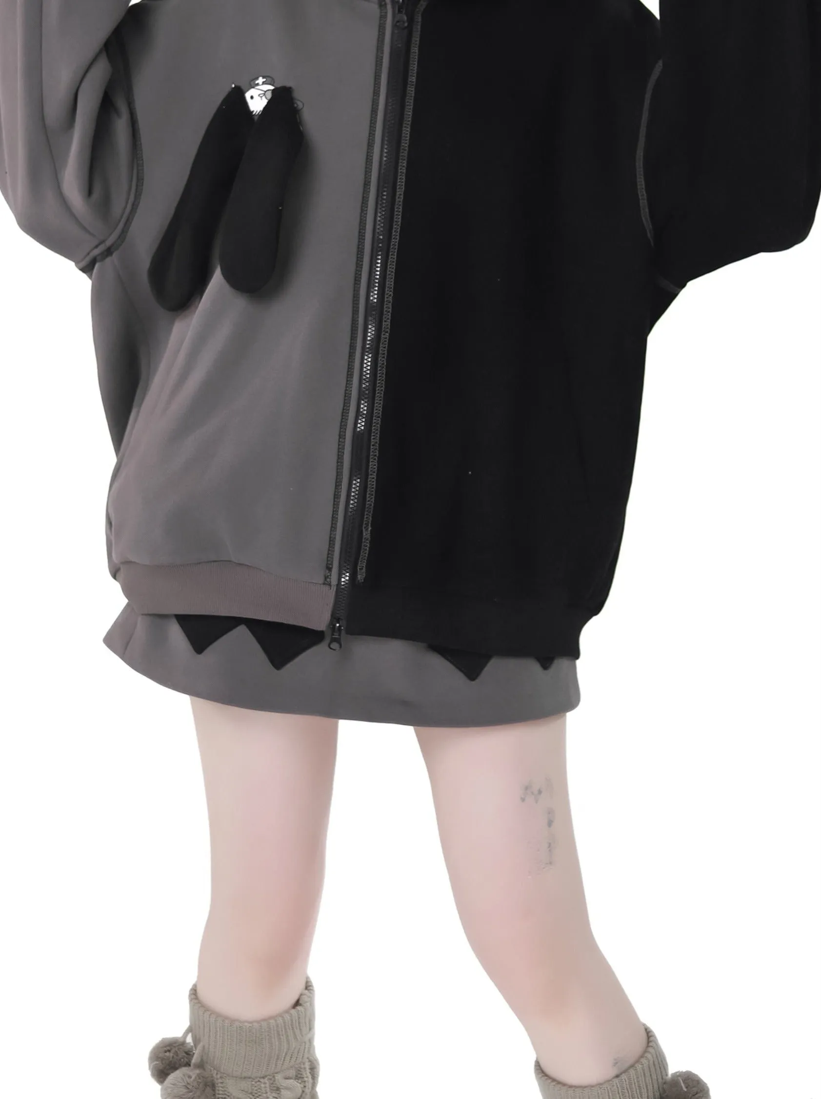 Rabbit Ear Contrast Zip Parker Pants Skirt