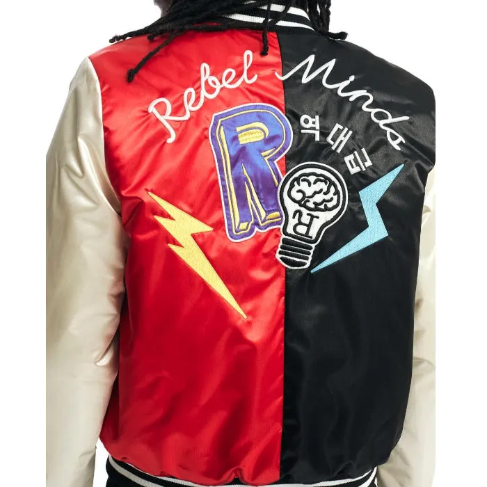 Rebel Minds Satin Varsity Jacket Black and Red
